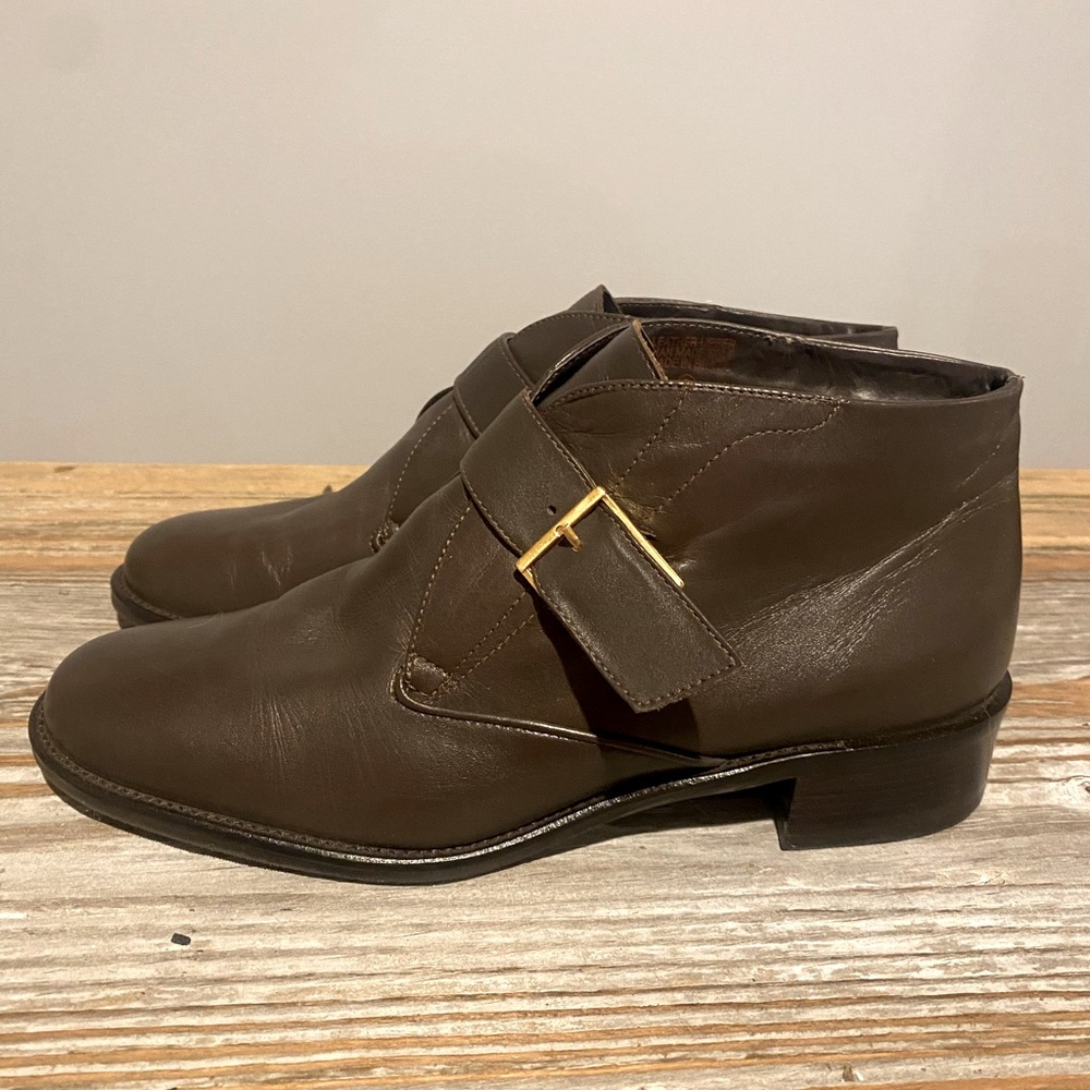 Women’s Dark Brown Leather Ankle Boots with Buckle